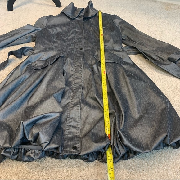 SAMUEL Dong Gray Belted Full Zip Water Resistant Bubble Trench Coat Sz L - Picture 14 of 16